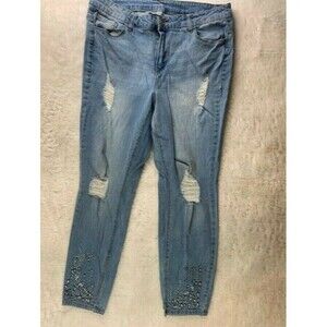 Loralette Size 14 Women Jeans Skinny Ankle Stretch Mid Rise Embellished Distress